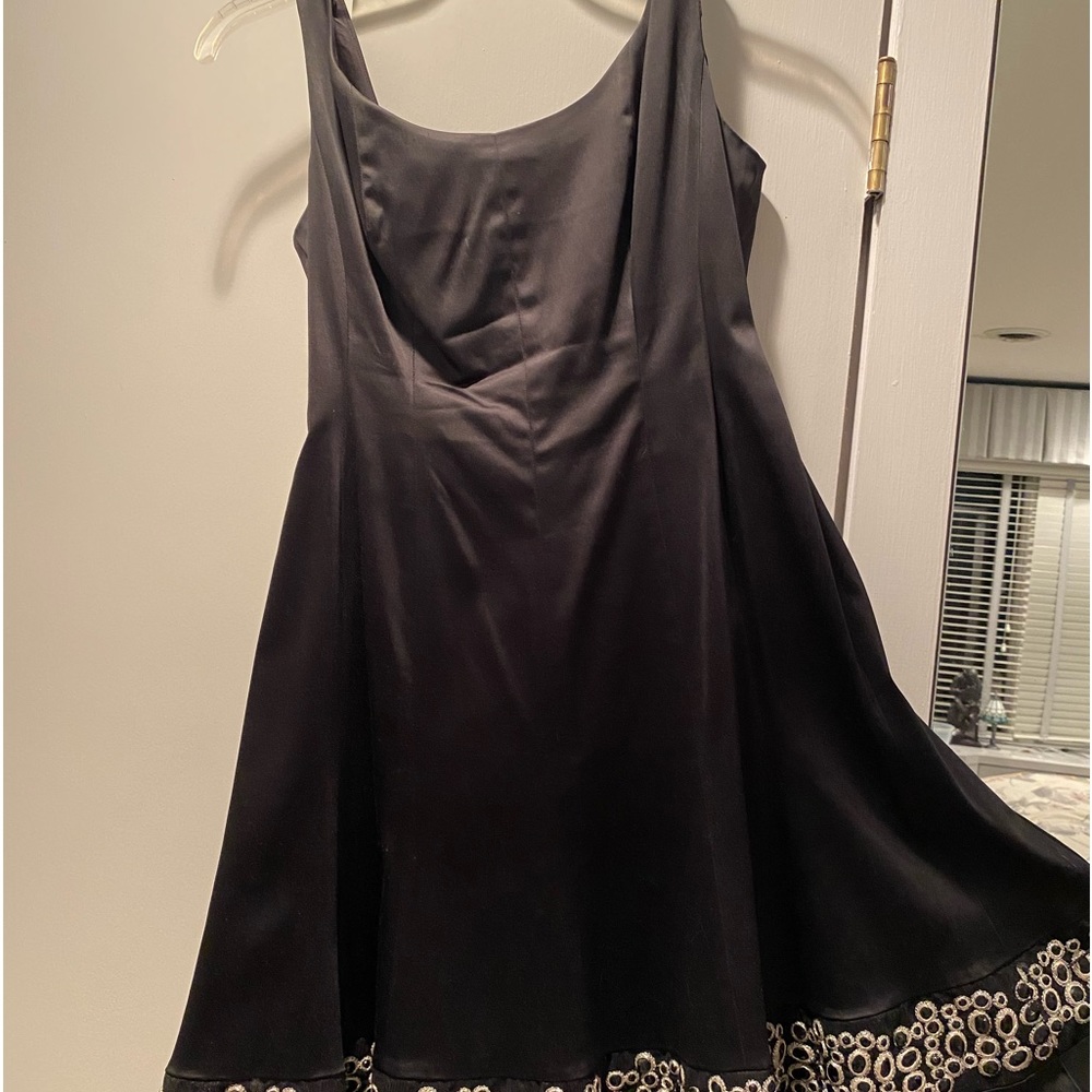 Black satin dress with elegant silver and black stone embellished bottom